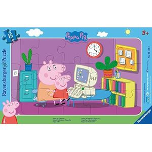 Ravensburger Kinderpuzzel - 06123 Peppa op de computer - framepuzzel voor kinderen vanaf 3 jaar, met 15 delen