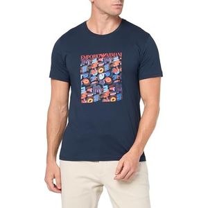 Emporio Armani T-shirt met ronde hals en macro-logo voor heren (1 stuk), marineblauw - veelkleurig