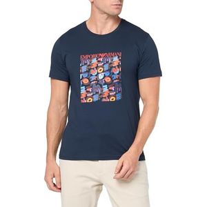 Emporio Armani T-shirt à col rond avec logo macro pour homme, Bleu marine - Multicolore, L