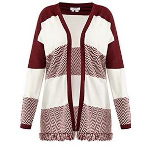 aleva Cardigan en tricot ouvert pour femme, Bordeaux blanc, M-L