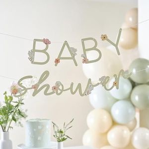 Ginger Ray Letterslinger, babyshower, decoratie, hangende decoratie, met bloemenuitsnijdingen, 4 m, pastelkleuren