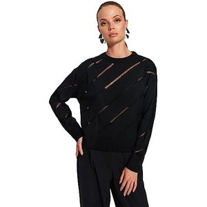 Trendyol Basic gebreide trui met ronde hals, normale pasvorm, sweatshirt voor dames (1 stuk), zwart.