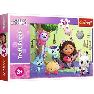 Trefl - Gabby's Dollhouse, Gabi en haar schattige huis – puzzel 30 stukjes – kleurrijke puzzels met sprookjesfiguren, creatief, katten, muziek, plezier voor kinderen vanaf 3 jaar