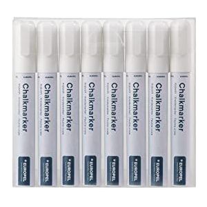 Europel Krijtmarker, 6 mm, PVC-hoes, 8 stuks, wit, 2 omkeerbare punten, rond, afgeschuind