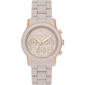 Michael Kors Runway dameshorloge kwarts / chrono uurwerk 38mm behuizing MK7385, Beige en roségoud, Armband