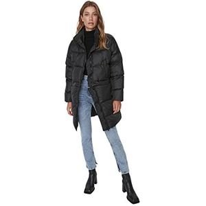 TRENDYOL Trendyol Winterjas, oversized, basic, effen, van geweven stof, voor dames, 1 stuk, zwart.