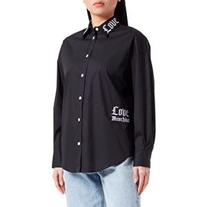 Love Moschino Dames shirt met lange mouwen Gothic Love On The Collar and Logo Embroidery, zwart, 48, zwart.