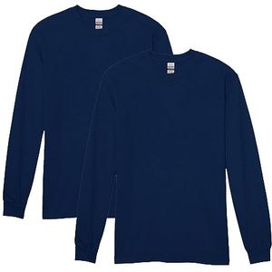 Gildan Gildan G5400 Herenhemd met lange mouwen, dikke katoenen T-shirts met lange mouwen, stijl G5400, 2 stuks, Navy Blauw