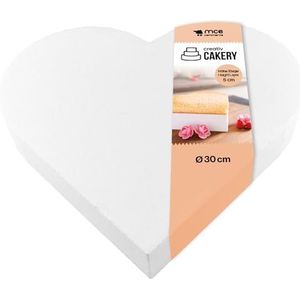 MCE-Commerce A39957531 Dummy Taartfiguur van polystyreen in hartvorm, 30 cm, hoogte 5 cm, 30 cm, wit