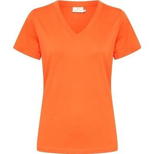 KAFFE Kaffe Dames T-shirt Kamarin V-hals Dames T-shirt, Vermiljoen oranje