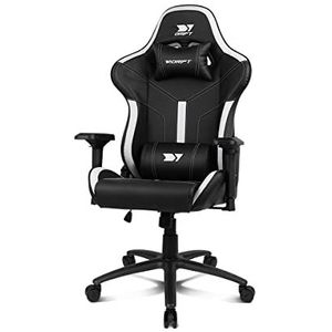 Drift DR350 -DR350BW Gamingstoel, professionele gamingstoel, kunstleer, 4D-armleuningen, geluidsarme wielen, zuiger, klasse 4, helling, lendenwervel-/neksteunkussen, kleur zwart/wit