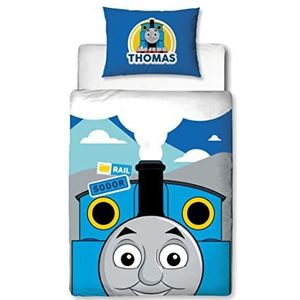 Thomas & Friend Officieel gelicentieerde kinderbeddengoedset | aan beide zijden omkeerbaar met bijpassende kussensloop, polykatoen, blauw
