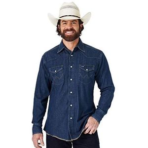 Wrangler Western overhemd voor heren, lange mouwen, kaki, Donker jeansblauw