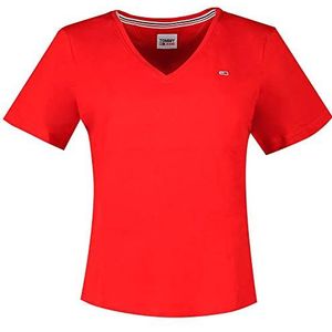 Tommy Hilfiger Tjw Dames T-shirt dun en zacht met V-hals S-S, Deep Crimson