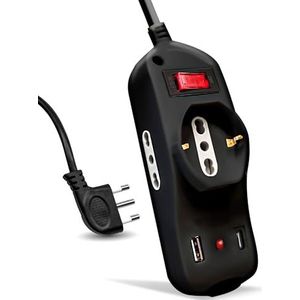 V-TAC USB C Power Delivery stekkerdoos 20W + USB A + 2 zijstopcontacten 10/16A Bipasso en 1 voorkant 10/16 A Bipasso Schuko stopcontact voor thuis kantoor zwart