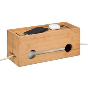 Relaxdays Bamboe kabelgoot voor 2 stekkerdozen, 14 x 34,5 x 14 cm (h x b x d), naturel