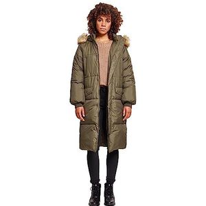 Urban Classics Dames oversized imitatiebont buffer jas, meerkleurig (donkerolive/beige 01481), XL dames, meerkleurig (dark olive/beige 01481)