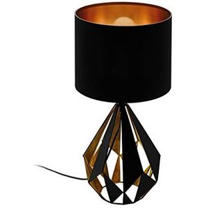 EGLO Tafellamp Carlton 5, 1 vlam vintage tafellamp, bedlampje van staal en stof, kleur: zwart, koper, fitting: E27, incl. schakelaar