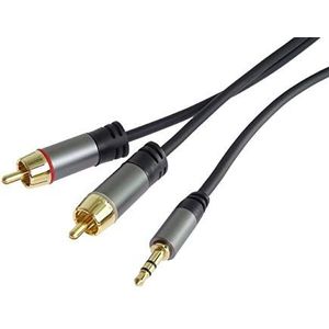 PremiumCord 3,5 mm stereo jack naar tulpstekker op 2 x tulpstekker voor digitale camera, tv, mobiele telefoons, MP3, hifi, afgeschermd, metalen stekker, M/M, lengte 3 m