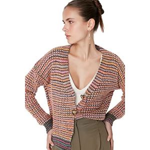 Trendyol Cardigan en tricot à col en V pour femme, Multicolore, L