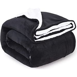 ComfyWell Sherpa Fleecedeken, zacht en comfortabel, grote pluizige deken voor bank, bed, reizen, dikke thermische deken, 130 x 150 cm (reis/eenvoudig, zwart)