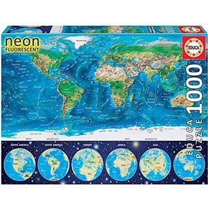 Legpuzzel - Wereldkaart - Glow in the Dark- Educa puzzel 1000 stukjes
