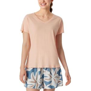 Schiesser Dames nachtshirt met korte mouwen van katoen en linnen mix + relaxed pyjamatop, Peach Whip_181196 T-shirt