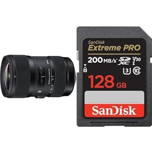Sigma Lens 18-35 mm F1,8 DC HSM Art – Canon Mount – filtergrootte 72 mm & SanDisk 128 GB Extreme Pro SDXC + RescuePRO Deluxe, tot 200 MB/s, UHS-I, klasse 10, U3, V30
