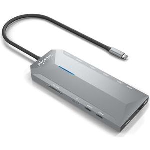 AISENS - ASUC-12P005-GR - USB-C Dock 12 in 1, USB-C A 2xHDMI, 1xRJ45, 3xUSB-A, 2xUSB-C, 1xUSB-C PD, 1xAudio, 1xSD, 1xMicro SD, grijs, 30cm
