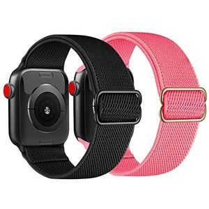 HORJOR Compatibel met Apple Watch armband 40 mm, 38 mm, 41 mm, dames en heren, elastische sportarmband van nylon voor Apple Watch Serie 8/7/6/5/4/3/2/1, zwart, roze, één maat, klassiek, Zwart, roze,