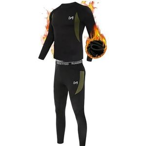 MEETYOO Thermo-ondergoedset voor heren, sneldrogend, lang ondergoed, compressie-jumpsuit voor training, skiën, hardlopen, wandelen, zwart.
