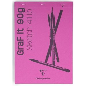 Clairefontaine GraF'iT 96680C metalen steekblok, 80 vellen, wit, 21 x 29,7 cm, 90 g, roze deksel