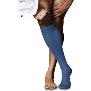 FALKE Heren nr. 10 lange sokken ademend katoen lichte glans versterkt platte naad fijn geribbelde tenen elegant effen elegant voor kleding en werk 1 paar, Blauw (Nautical 6531)
