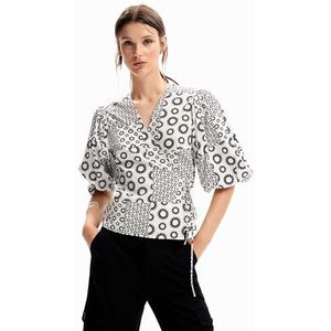 Desigual Overslag Top met All Over Print Wit/Zwart