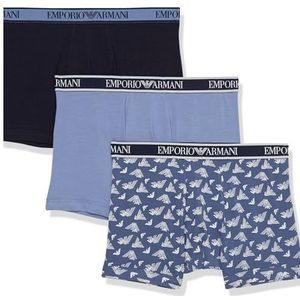Emporio Armani Emporio Armani Boxershorts voor heren, verpakking van 3 stuks, Core logoband, boxershorts voor heren, Oxford/indigo-print/marineblauw