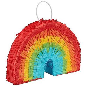 Relaxdays Mini regenboogpiñata om te vullen voor verjaardag, feestpinata om op te hangen, afmetingen: 18 x 26 x 5,5 cm, veelkleurig