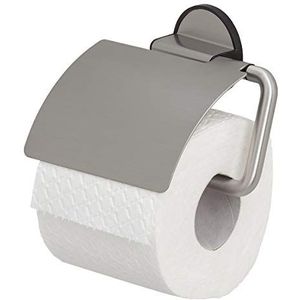 Tiger Tune - Wc rolhouder met klep - Toiletrolhouder - Zonder boren - Zelfklevend 3M tape - RVS geborsteld / Zwart