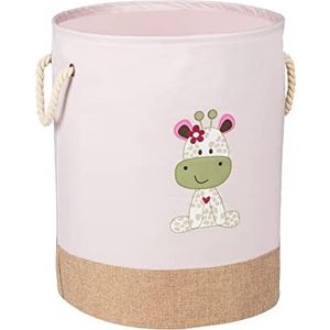 WENKO Kids Greta Wasmand, roze, waszak, rond, voor kinderen, lichtroze, modern met schattige giraffenprint en twee katoenen hengsels, 63 liter opbergruimte in het vak, Ø 40 x 50 cm