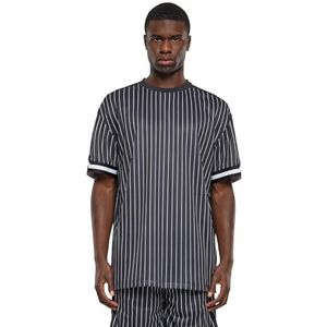 Urban Classics T-shirt décontracté en maille rayée pour homme, col rond, coupe droite, disponible en tailles S à 5XL, noir/blanc, L