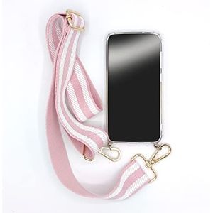 Beschermhoesje voor Samsung Galaxy A34 5G, versterkt, van gehard glas, transparant met band en stoffen band, roze en wit