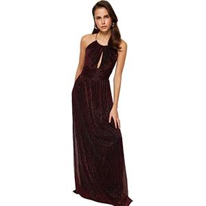 Trendyol Women A-Line Regular Fit Woven Evening Dress Femmes A-Ligne Coupe régulière Robe de soirée tissée, Burgundy, 64