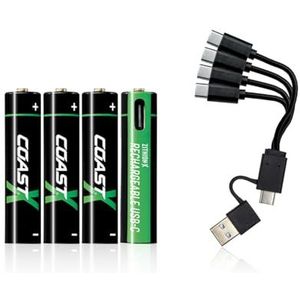 Coast ZITHION-X 4 stuks AAA USB-C lithium-ion batterijen 1,5 V 750 mAh lange oplaadtijd 1,3 uur inclusief oplaadkabel