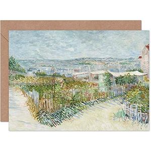 Van Gogh Montmartre Behind The Moulin De La stoelkussen, fijne Art Greeting Card Plus envelop, wit