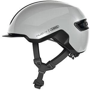 ABUS Urban HUD-Y helm met oplaadbaar magnetisch led-achterlicht en magneetsluiting, coole fietshelm voor dagelijks gebruik, uniseks, glanzend grijs, maat S, grijs (race grey), S