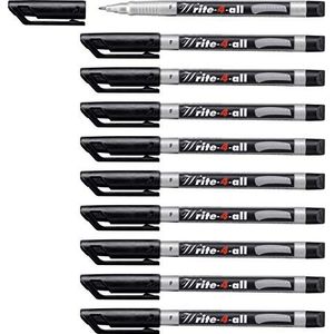 STABILO Write-4-all Marker, 10 stuks, voor alle gladde oppervlakken, zwart (permanente inkt/fijne punt 0,7 mm)
