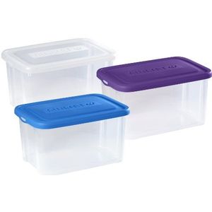 CURVER | Set van 3 handige dozen - 50 l, blauw/paars/transparant, mobiele telefoon 1, 56 x 39,6 x 43 cm