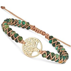 BENAVA Dames yoga-armband sieraden met levensboom hanger van jaspis edelsteen parels groen bont goud | meditatie boho damesarmband