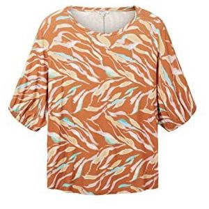 Tom Tailor Dames T-shirt grote maat 31758 abstract bladpatroon bruin 48 (grote maat), 31758 - Abstract bladpatroon in bruine kleur