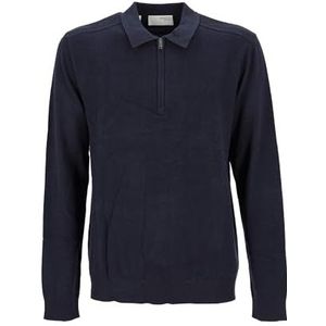 SELETED SLHBERG LS Noos poloshirt met halve ritssluiting, marineblauw/details: gemêleerd, M, marineblauw/details: gemêleerd