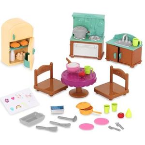 Li'l Woodzeez 30 stuks keukenaccessoires in landelijke stijl - fornuis, gootsteen, eettafel en meer - dierenfiguren accessoires speelgoed voor kinderen vanaf 3 jaar